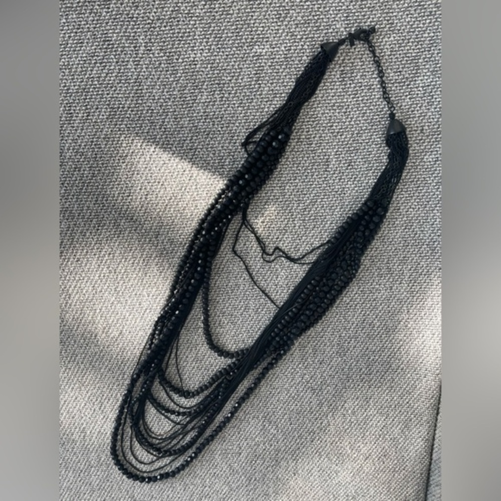 Black Cascading Multi-Layered Necklace - Picture 4 of 16